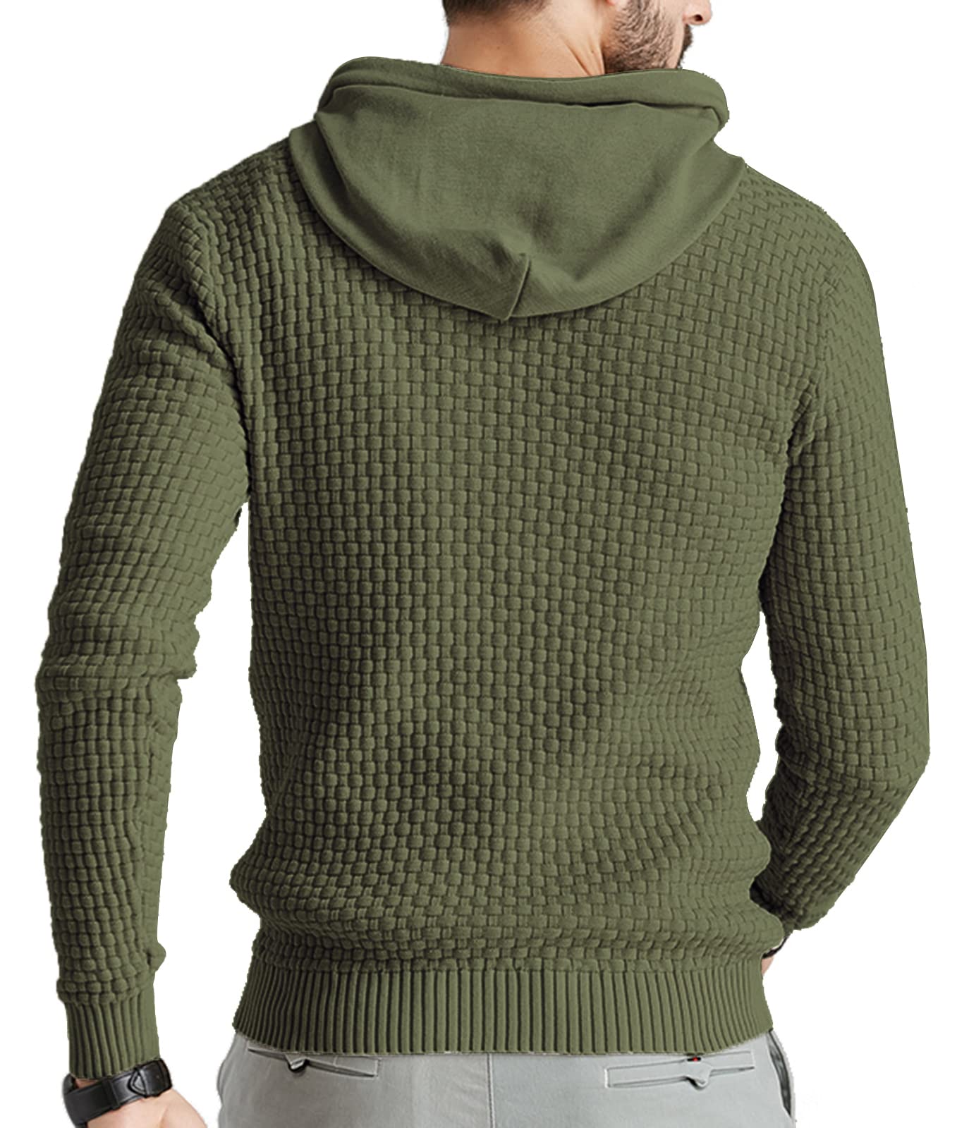 Zaitun Mens Hooded Sweatshirt Long Sleeve Solid Knitted Hoodie