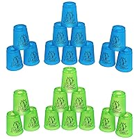 DEWEL Stacking Cup Game with 15 Stack Ways, 24pcs Cup Stacking Set, Sport Stacking Cups BPA-Free Material, Classic Family Game, Great Gift Idea for Stack Games Lover. (Blue & Green)