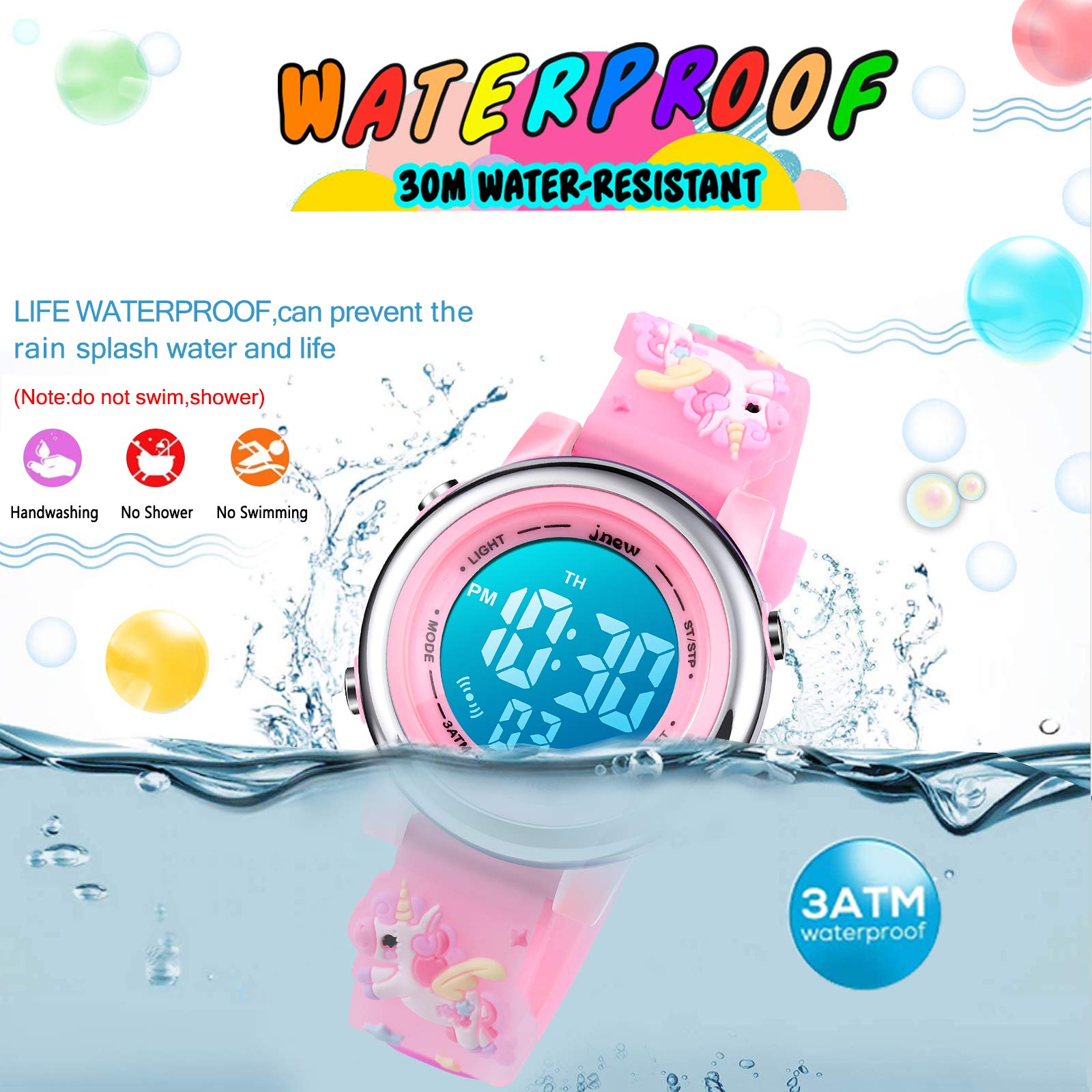YxiYxi Kids Watches 3D Cute Cartoon Digital 7 Color Lights Toddler Wrist Watch with Waterproof Sports Outdoor LED Alarm Stopwatch Silicone Band for 3-10 Year Boys Girls Little Child