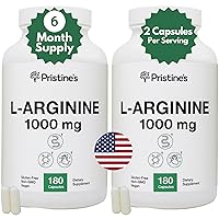 L Arginine (2-Pack) 180 Day Supply 500mg Blood Flow & Enurance Pre Workout Amino Acid Supplement Capsules - Sports Nutrition Energy & Lean Muscle Mass Support