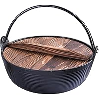 Cast Iron Japanese Style Sukiyaki Pot Shabu Shabu Hot Pot Sukiyaki Nabe Pot Camping Cooking Cookware with Wooden Lid And Single Handle for Healthy FoodSauce Pot