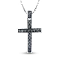 Black Diamond Cross 2.5 inch Pendant Necklace with Black Cubic Zirconia, 18K white Gold Over 925 Sterling Silver
