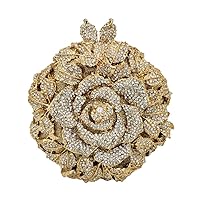 Boutique De FGG Round Shape Rose Flower Crystal Clutch Purses for Women Formal Evening Bags Wedding Party Handbags