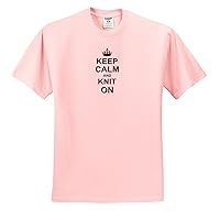 3dRose InspirationzStore Typography - Keep Calm and Knit on - Carry on Knitting - Knitter Hobby Gifts - Black Fun Funny Humor Humorous - Adult Light-Pink-T-Shirt 2XL (ts_157736_38)