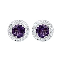 Purple Amethyst Prong Set With Cubic Zirconia 925 Sterling Silver Small Lightweight Stud Earring