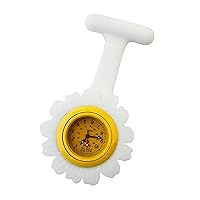 Unisex-Adult Daisy Floral Silicone Nurse Doctor Tunic Brooch Watch Extra Battery White