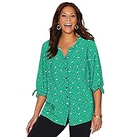 Catherines Women's Plus Size Petite Georgette Buttonfront Tie Sleeve Cafe Blouse