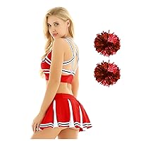 YiZYiF Women Cheer Leader Costume Uniform Cheerleading Adult Dress Outfit Crop Top with Mini Skirt