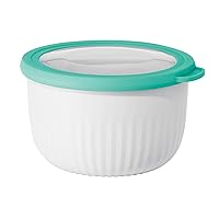 Oggi Prep, Store & Serve Plastic Bowl w/See-Thru Lid- Dishwasher, Microwave & Freezer Safe, (1.4 qt) White/Aqua