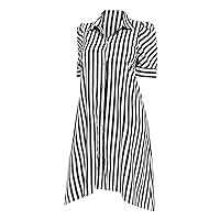 Women Casual Stripe Printed High Low Short Sleeve Shirt Dress Women's Striped Dress Short Dresses for Women Tunic