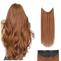Fshine Wire Hair Extensions Real Human Hair,20inch 125g Copper Red,Invisible Wire Hair Extensions with Transparent,Seamless Fish Line Hairpiece,Adjustable Wire Extensions One piece
