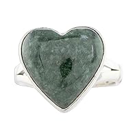 NOVICA Artisan Handmade Jade Cocktail Ring Heartshaped Dark Green from Guatemala .925 Sterling Silver 'Love Dream'