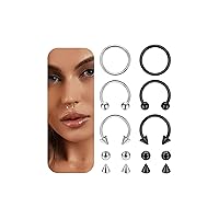 6PCS 14G 16G 18G 20G Surgical Steel Septum Nose Rings Cartilage Helix Tragus Earring Hoops for Men Women Hinged Clicker Nose Hoops Daith Conch Horseshoe Earrings Lip Rings Smily Piercing 6-12mm