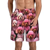 Red Poodles Dogs Print Men's Beach Shorts Versatile Hawaiian Summer Holiday Beach Shorts,Casual Lightweight
