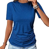Womens Basic Ruched Tee Tops Short Sleeve Crewneck Everyday T-Shirts Spring Summer Casual Fitted Comfy Tees Blouse