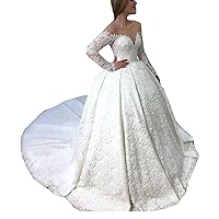 Melisa Sequins Lace up Corset Bridal Ball Gowns with Train Long Sleeves Wedding Dresses for Bride 2022 Plus Size