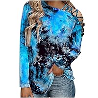 Summer Women Crewneck Tshirt Tops Trendy Casual Loose Fit Tunic Tee Sexy Hollow Long Sleeve/Sleeveless Tie Dye Blouse