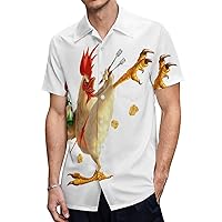 Kung Fu Cock Rooster with Beer Men's Shirts Short Sleeve Hawaiian Shirt Beach Casual Work Shirt Tops