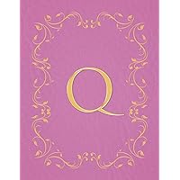 Q: Modern, stylish, capital letter monogram ruled composition notebook with gold leaf decorative border and baby pink leather effect. Pretty with a ... use. Matte finish, 100 lined pages, 8.5 x 11.