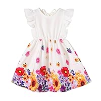 YOUNGER TREE Toddler Dress Baby Girl Summer Clothes Ruffle Sleeve Floral Smock Beach Boho Dresses Sundress (White Floral, 4-5T)