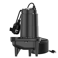 1/2 HP Sewage/Effluent Grinder Pump, 6020 GPH Submersible Basement Sewer Pump with 10ft Auto Float Switch, Cast Iron Sump Ejector Pump, 2'' NPT for Sewage Basin, 115V SWU-500SE-CT