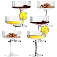 6 Pcs Ribbed Coupe Cocktail Glasses, 10 oz Classic Old Styling Martini Glass Set with Gift Box Packaging Elegant Hand Blown Manhattan Goblet for Cocktail, Champagne, Bar and Gift