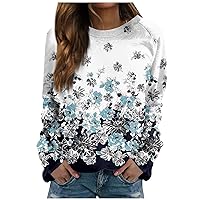 Fall Tops for Women Casual Floral Print Womens Long Sleeve Tops Crewneck Sweatshirt Pullover Womens Fall Tops Blouse