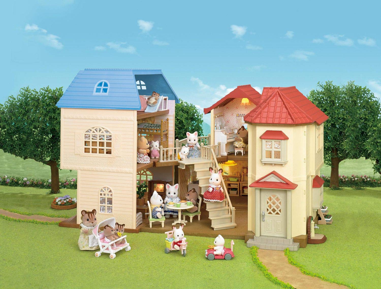 Calico Critters Sky Blue Terrace Gift Set, Dollhouse Playset with Figures, Furniture and Accessories