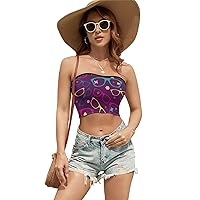 Colorful Sunglasses Women's Sleeveless Tube Top Crop Tank Corset Top Sexy Strapless Top Clubwear for Work Party