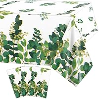 PHOGARY 3 Pack Sage Green Eucalyptus Leaf Tablecloths Plastic Disposable Green Leaves Tablecloth for Greenery Party Favors Wedding Bridal Baby Shower Birthday Spring Decorations Supplies 54x108In