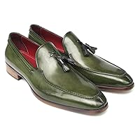 Paul Parkman Men's Tassel Loafer Green Hand Painted Leather (ID#083-GREEN)