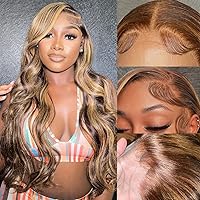 Highlight Ombre Lace Front Wig Human Hair Pre Plucked 13x4 HD Transparent 4/27 Honey Blonde lace frontal Wigs with Baby Hair 180% Density Colored Body Wave Lace Front wig Human Hair 32 Inch
