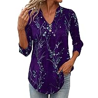 Tunic Tops for Women Loose Fit，Fashion Print Pattern 3/4 Sleeve Womens Tshirt Casual V-Neck Women Tops and Blouses