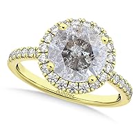 (2.50ct) 14k Yellow Gold Round Halo Salt and Pepper and White Diamond Accented Engagement Ring - Size: 5.5