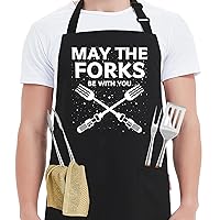Funny Grill Aprons for Men - May The Forks Be With You - Men’s Funny Chef Cooking Grilling BBQ Aprons with 2 Pockets - Birthday Father’s Day Christmas Gifts for Dad, Husband, Movie Fans