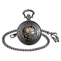 Mechanical Pocket Watch 12 Constellation Compass Vintage Roman Numerals Scale Pocket Watch with Chain