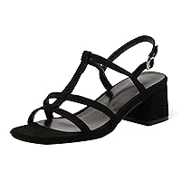 BIGTREE Womens Strappy Sandals Chunky Heels Open Toe Summer Party Shoes Suede with Ankle Strap