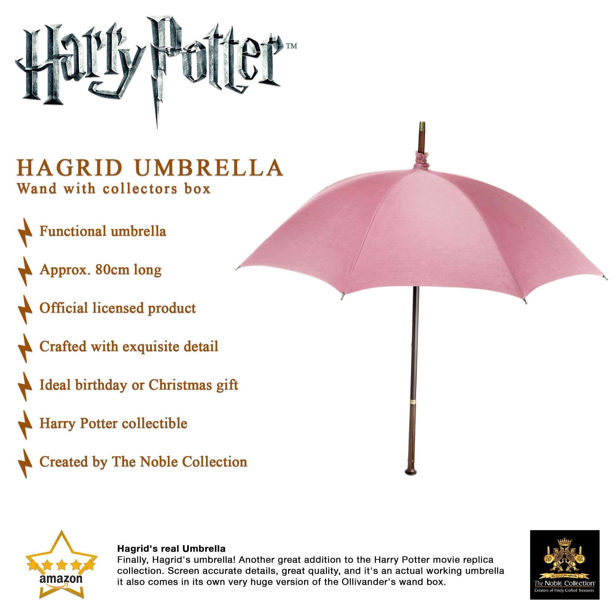The Noble Collection Harry Potter Rubeus Hagrid Umbrella Wand in Collectors Box - 31in (80cm) Officially Licensed Functional Umbrella Wand - Film Set Movie Props Gifts