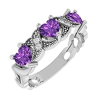 Dazzlingrock Collection 4x4 each Heart Amethyst and Round White Diamond Vintage Style Engagement Ring for Her in 925 Sterling Silver