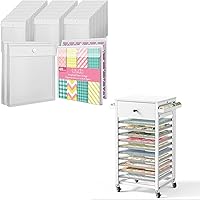 Caydo 40 Pieces 12 x 12 Inch Scrapbook Paper Storage Organizer with Hook and Loop Closure with 10 Tier File Rolling Storage Cart for Scrapbook Paper for Craft Room Home