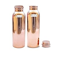 Prisha India Craft Pure Copper Water Bottle, Drinkware Set, Capacity 1000 ML, Set of 2