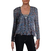 IRO Womens Gosh Sheer Printed Peasant Top Blue 42