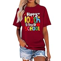 Happy 100 Days of School Shirt Student Gift Trendy Casual T-Shirt for 100 Days Cute Casual Teacher Tshirt Tee Tops