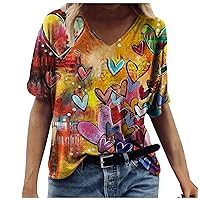 Summer Short Sleeve Plus Size Tops, Womens V Neck Casual Fashion T-Shirts Loose Fit Tunic Top Comfy Soft Blouse Tees