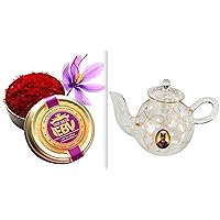 1-Gr Grade A+ Saffron Threads + Miniature glass teapot To bloom saffron For Saffron Tea and Cooking