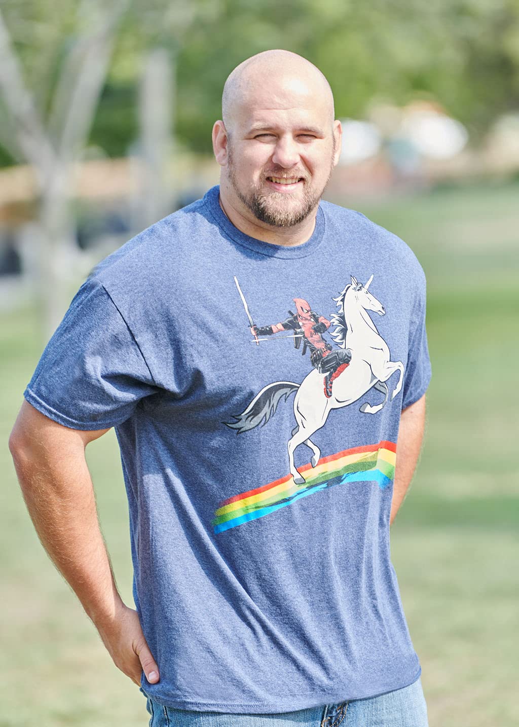 Marvel Deadpool Riding A Unicorn On A Rainbow T-Shirt