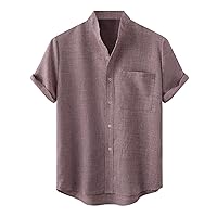 Men's Vintage Band Collar T-Shirts Short Sleeve Lightweight Casual Henley Shirts Retro Button Down Going Out Camp Shirts Tops