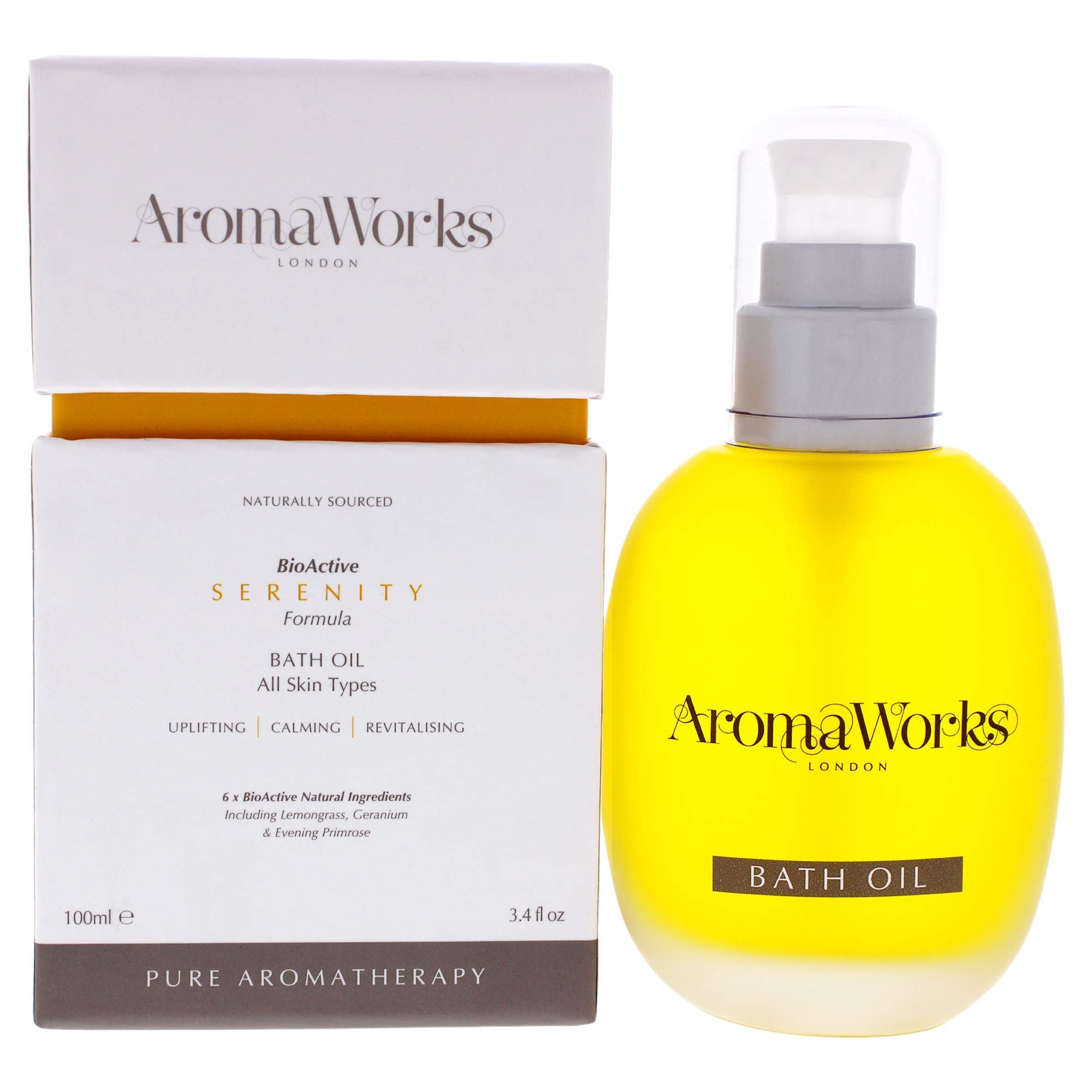 Aromaworks Serenity Bath Oil - 100% Pure Essential Oils - Soothes Away Stress - Uplifts And Energizes Mind - Leaves Skin Nourished - Naturally Scented - Vegan - Suitable For All Skin Types - 3.4 Oz
