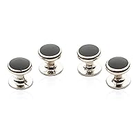 Silver Black Enamel Shirt Studs Set for Tuxedo Wedding Party and Groomsmen in Velour Pouch