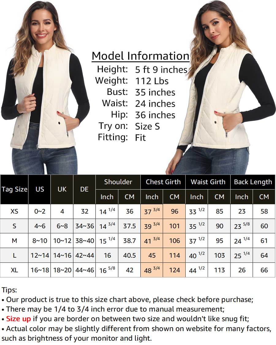 LONGKING Women's Outwear Vest - Stand Collar Lightweight Zip Quilted Vest for Women